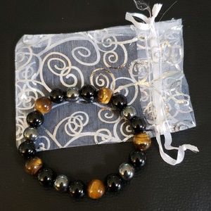 Tigers Eye, Onyx & Hematite Bead Bracelet